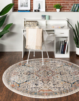 Ivory 6' 1 x 6' 1 Lola Round Area Rug Polypropylene With Jute Backing Traditional Pattern Easy Clean Carpet for Home Interior Design for Sale at Rug Engine