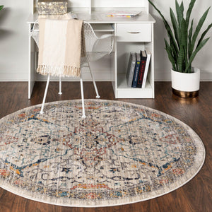 Ivory 7' x 7' Lola Round Area Rug Polypropylene With Jute Backing Traditional Pattern Easy Clean Carpet for Home Interior Design for Sale at Rug Engine