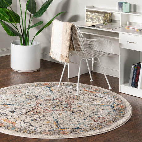 Ivory 7' 10 x 7' 10 Lola Round Area Rug Polypropylene With Jute Backing Traditional Pattern Easy Clean Carpet for Home Interior Design for Sale at Rug Engine