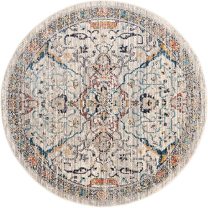 Ivory 5' 2 x 5' 2 Lola Round Area Rug Polypropylene With Jute Backing Traditional Pattern Easy Clean Carpet for Home Interior Design for Sale at Rug Engine