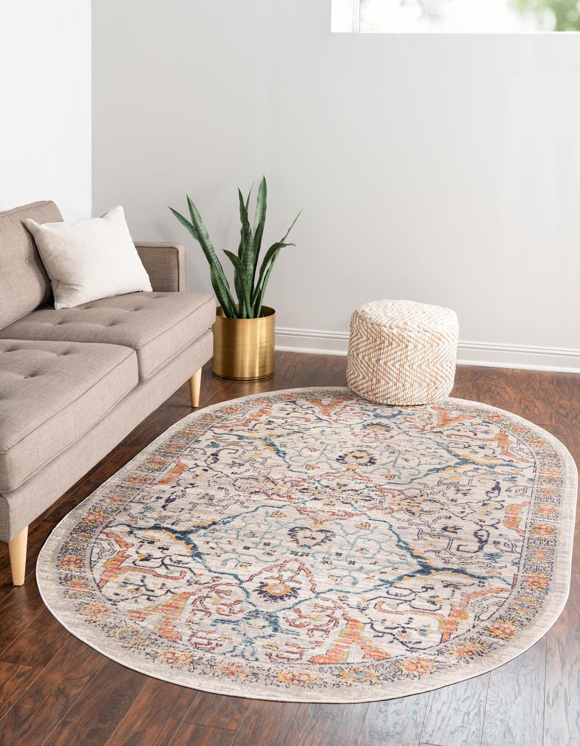 Ivory 3' 11 x 5' 11 Lola Oval Area Rug Polypropylene With Jute Backing Traditional Pattern Easy Clean Carpet for Home Interior Design for Sale at Rug Engine
