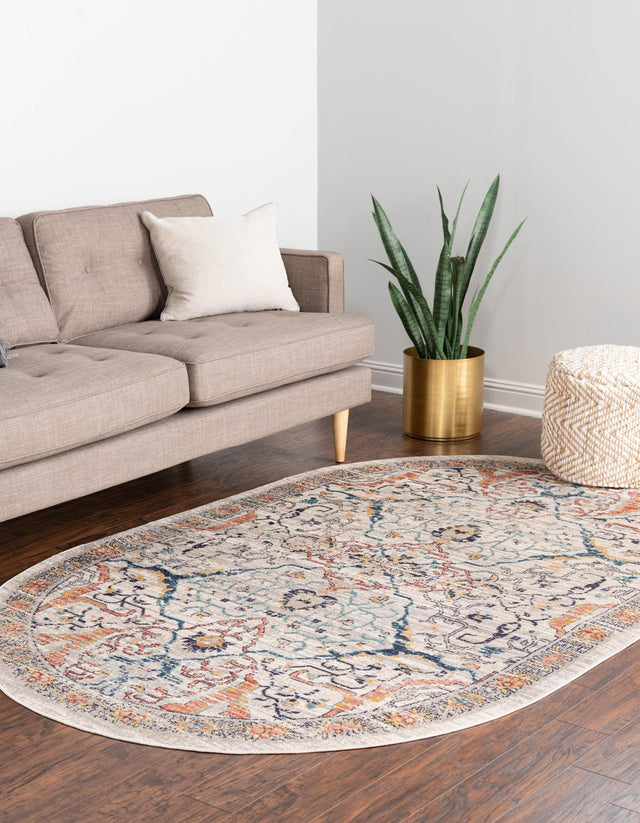 Ivory 5' 3 x 8' Lola Oval Area Rug Polypropylene With Jute Backing Traditional Pattern Easy Clean Carpet for Home Interior Design for Sale at Rug Engine