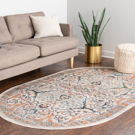 Ivory 3' 11 x 5' 11 Lola Oval Area Rug Polypropylene With Jute Backing Traditional Pattern Easy Clean Carpet for Home Interior Design for Sale at Rug Engine