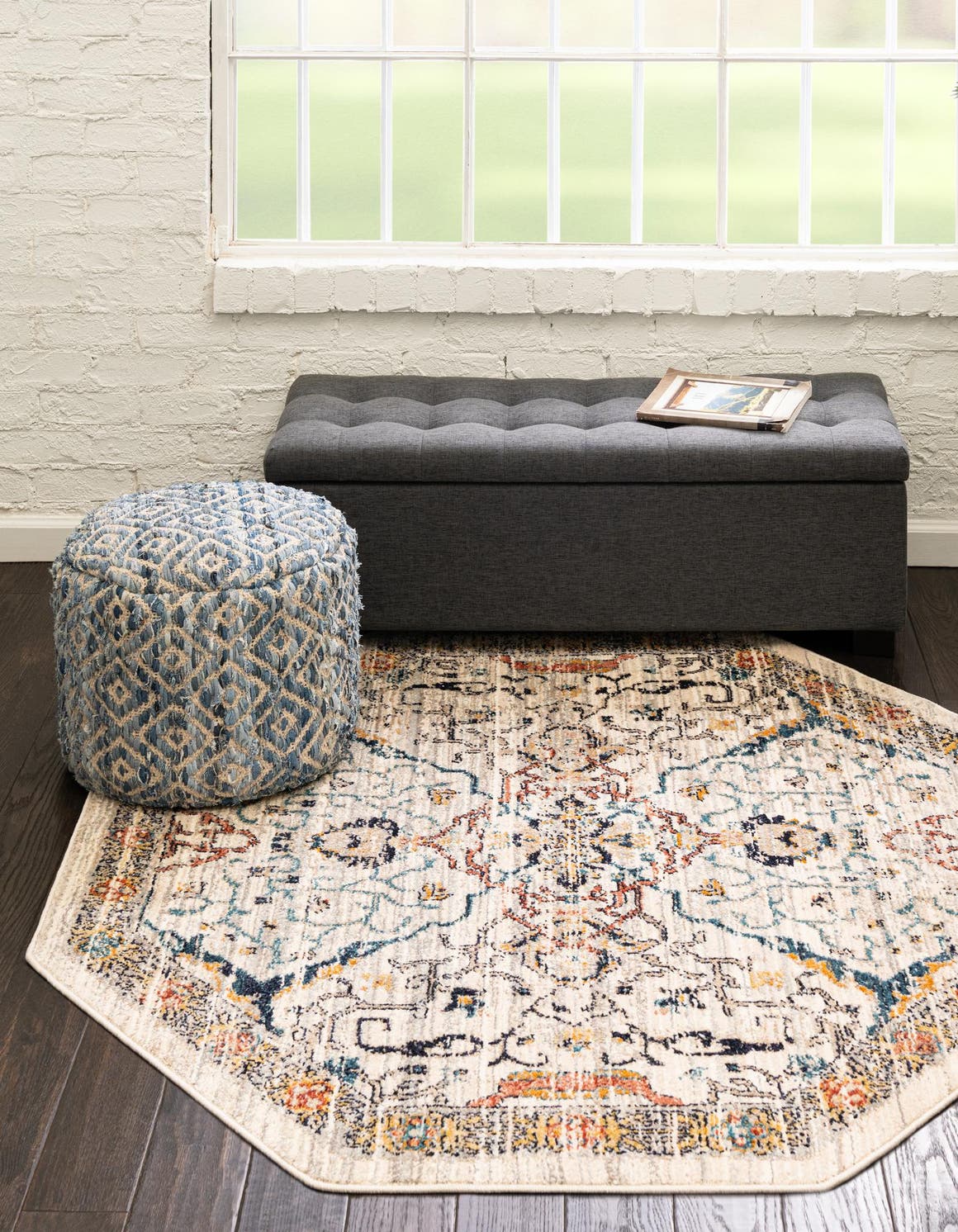Ivory 3' 11 x 3' 11 Lola Octagon Area Rug Polypropylene With Jute Backing Traditional Pattern Easy Clean Carpet for Home Interior Design for Sale at Rug Engine