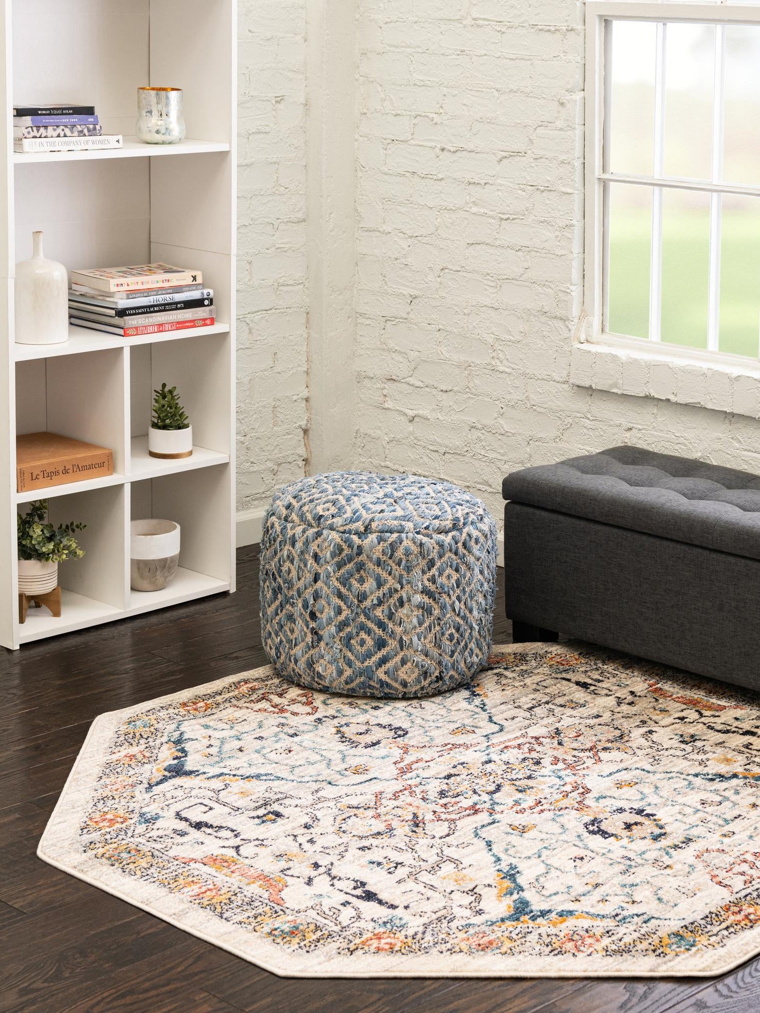 Ivory 3' 11 x 3' 11 Lola Octagon Area Rug Polypropylene With Jute Backing Traditional Pattern Easy Clean Carpet for Home Interior Design for Sale at Rug Engine