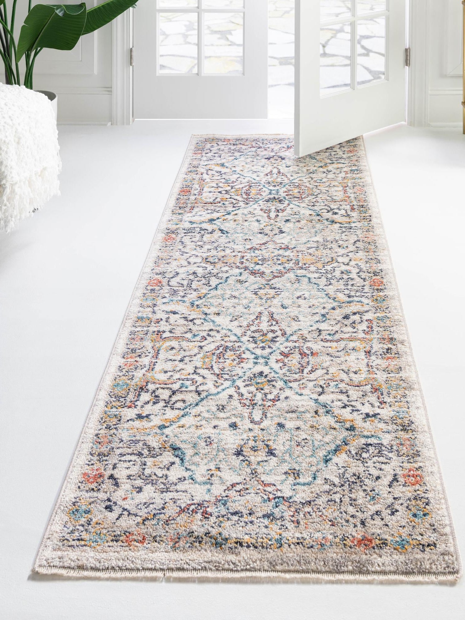 Ivory 2' x 13' Lola Runner Area Rug Polypropylene With Jute Backing Traditional Pattern Easy Clean Carpet for Home Interior Design for Sale at Rug Engine