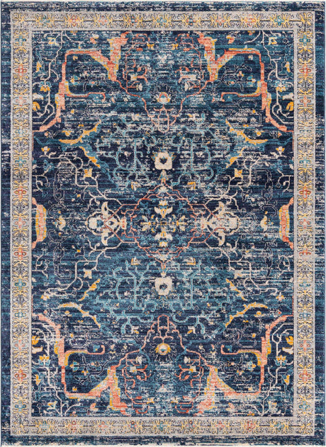 Navy Blue 7' x 10' 2 Lola Rectangle Area Rug Polypropylene With Jute Backing Traditional Pattern Easy Clean Carpet for Home Interior Design for Sale at Rug Engine