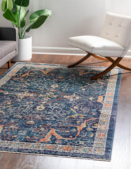 Navy Blue 3' 11 x 5' 11 Lola Rectangle Area Rug Polypropylene With Jute Backing Traditional Pattern Easy Clean Carpet for Home Interior Design for Sale at Rug Engine