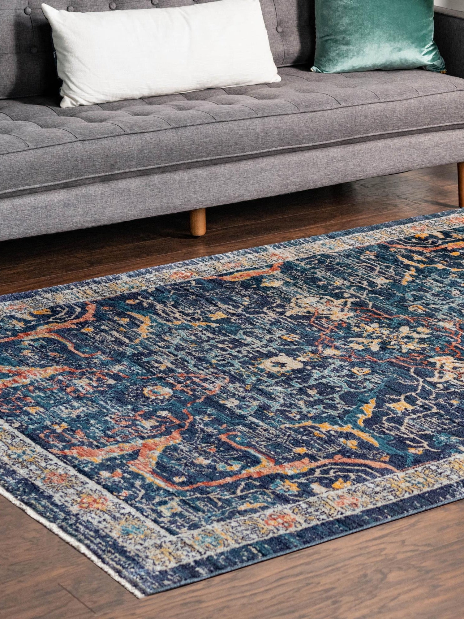 Navy Blue 7' 10 x 11' Lola Rectangle Area Rug Polypropylene With Jute Backing Traditional Pattern Easy Clean Carpet for Home Interior Design for Sale at Rug Engine