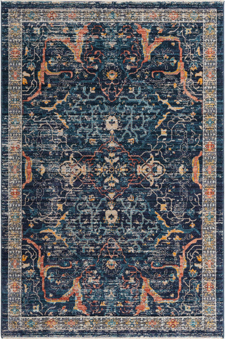 Navy Blue 5' 3 x 8' Lola Rectangle Area Rug Polypropylene With Jute Backing Traditional Pattern Easy Clean Carpet for Home Interior Design for Sale at Rug Engine