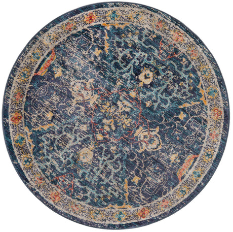 Navy Blue 3' 11 x 3' 11 Lola Round Area Rug Polypropylene With Jute Backing Traditional Pattern Easy Clean Carpet for Home Interior Design for Sale at Rug Engine