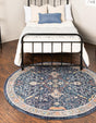Navy Blue 6' 1 x 6' 1 Lola Round Area Rug Polypropylene With Jute Backing Traditional Pattern Easy Clean Carpet for Home Interior Design for Sale at Rug Engine