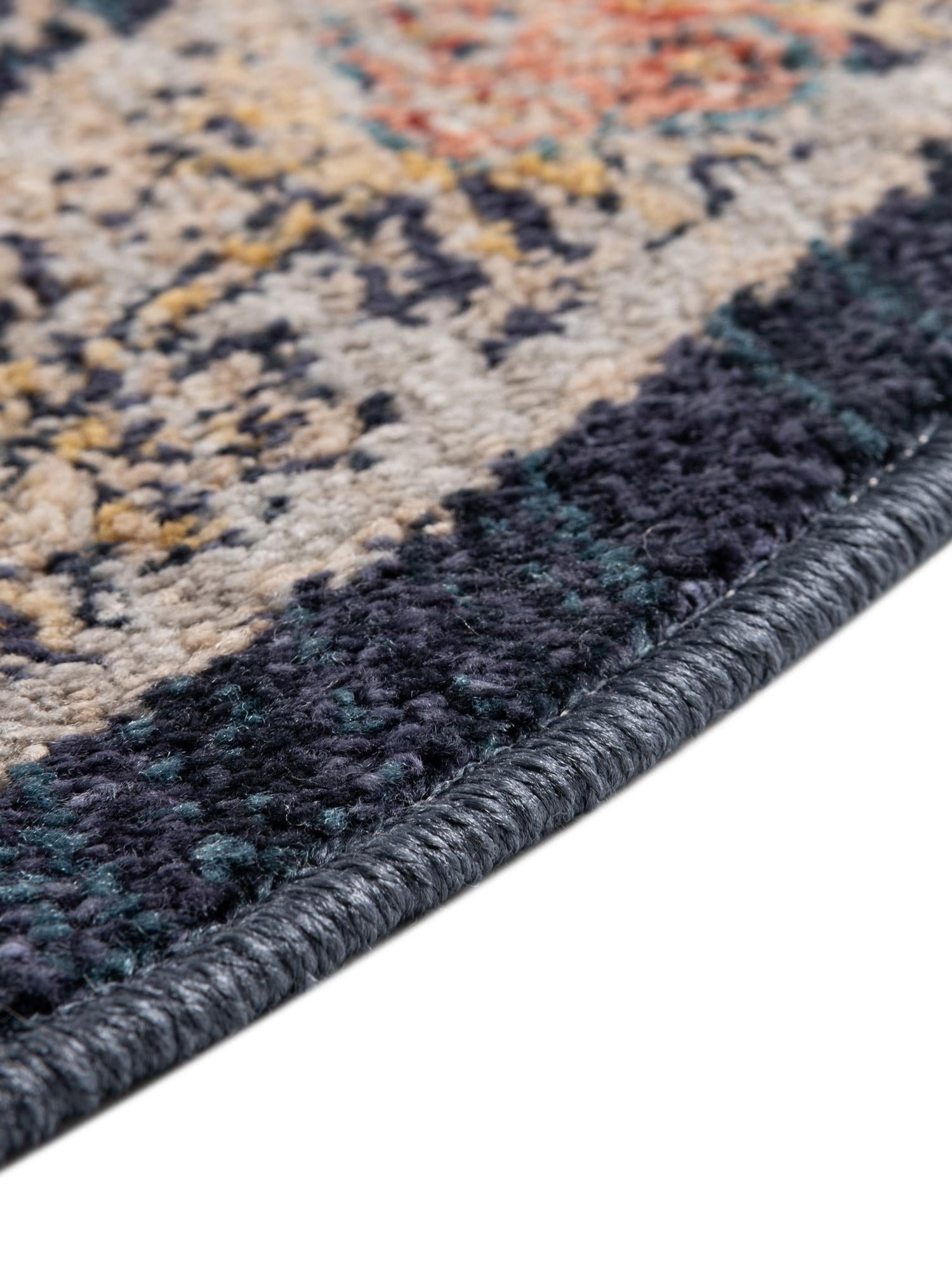 Navy Blue 6' 1 x 6' 1 Lola Round Area Rug Polypropylene With Jute Backing Traditional Pattern Easy Clean Carpet for Home Interior Design for Sale at Rug Engine