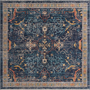 Navy Blue 7' 10 x 7' 10 Lola Square Area Rug Polypropylene With Jute Backing Traditional Pattern Easy Clean Carpet for Home Interior Design for Sale at Rug Engine