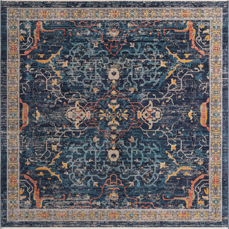 Navy Blue 7' 10 x 7' 10 Lola Square Area Rug Polypropylene With Jute Backing Traditional Pattern Easy Clean Carpet for Home Interior Design for Sale at Rug Engine