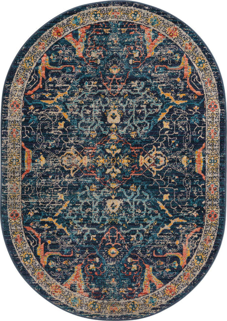 Navy Blue 3' 11 x 5' 11 Lola Oval Area Rug Polypropylene With Jute Backing Traditional Pattern Easy Clean Carpet for Home Interior Design for Sale at Rug Engine