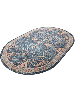Navy Blue 5' 3 x 8' Lola Oval Area Rug Polypropylene With Jute Backing Traditional Pattern Easy Clean Carpet for Home Interior Design for Sale at Rug Engine