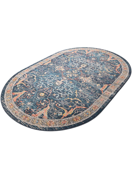Navy Blue 5' 3 x 8' Lola Oval Area Rug Polypropylene With Jute Backing Traditional Pattern Easy Clean Carpet for Home Interior Design for Sale at Rug Engine