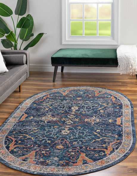 Navy Blue 3' 3 x 5' 3 Lola Oval Area Rug Polypropylene With Jute Backing Traditional Pattern Easy Clean Carpet for Home Interior Design for Sale at Rug Engine