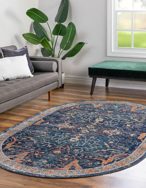 Navy Blue 5' 3 x 8' Lola Oval Area Rug Polypropylene With Jute Backing Traditional Pattern Easy Clean Carpet for Home Interior Design for Sale at Rug Engine