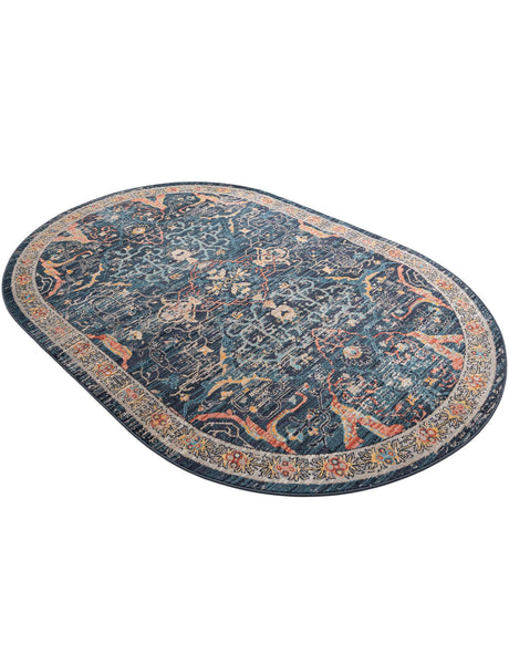 Navy Blue 5' 3 x 8' Lola Oval Area Rug Polypropylene With Jute Backing Traditional Pattern Easy Clean Carpet for Home Interior Design for Sale at Rug Engine