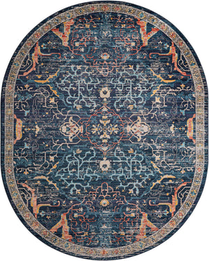 Navy Blue 7' 10 x 10' 2 Lola Oval Area Rug Polypropylene With Jute Backing Traditional Pattern Easy Clean Carpet for Home Interior Design for Sale at Rug Engine