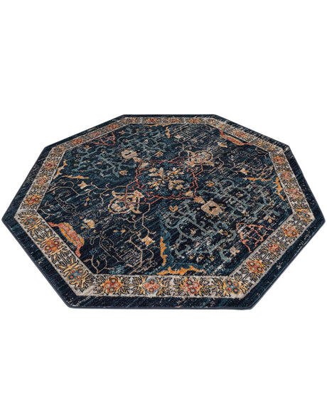 Navy Blue 5' x 5' Lola Octagon Area Rug Polypropylene With Jute Backing Traditional Pattern Easy Clean Carpet for Home Interior Design for Sale at Rug Engine