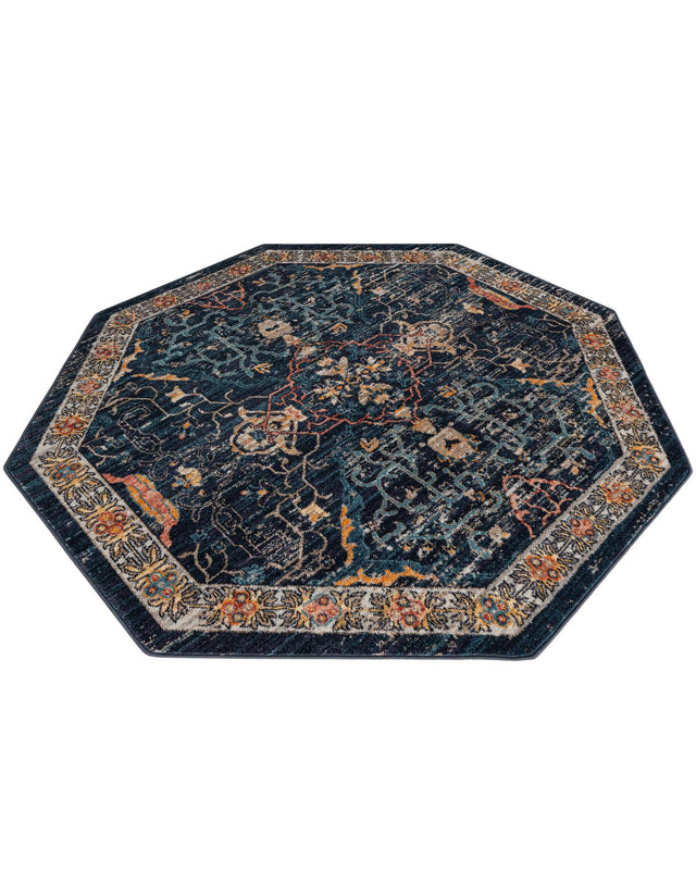 Navy Blue 5' x 5' Lola Octagon Area Rug Polypropylene With Jute Backing Traditional Pattern Easy Clean Carpet for Home Interior Design for Sale at Rug Engine