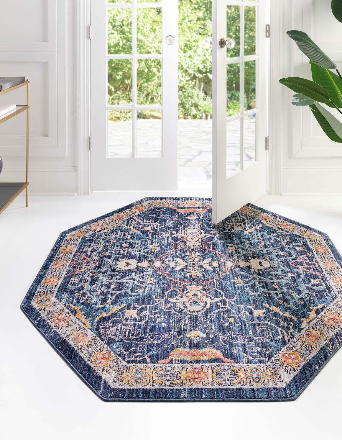 Navy Blue 7' 10 x 7' 10 Lola Octagon Area Rug Polypropylene With Jute Backing Traditional Pattern Easy Clean Carpet for Home Interior Design for Sale at Rug Engine
