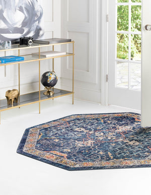Navy Blue 5' x 5' Lola Octagon Area Rug Polypropylene With Jute Backing Traditional Pattern Easy Clean Carpet for Home Interior Design for Sale at Rug Engine