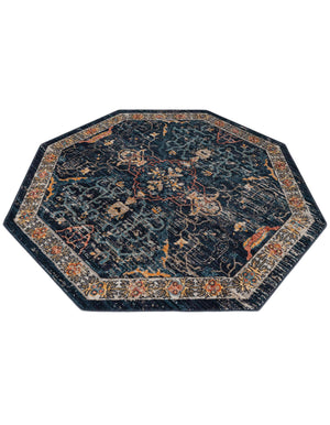 Navy Blue 5' x 5' Lola Octagon Area Rug Polypropylene With Jute Backing Traditional Pattern Easy Clean Carpet for Home Interior Design for Sale at Rug Engine