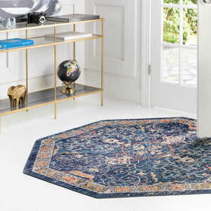 Navy Blue 3' 11 x 3' 11 Lola Octagon Area Rug Polypropylene With Jute Backing Traditional Pattern Easy Clean Carpet for Home Interior Design for Sale at Rug Engine
