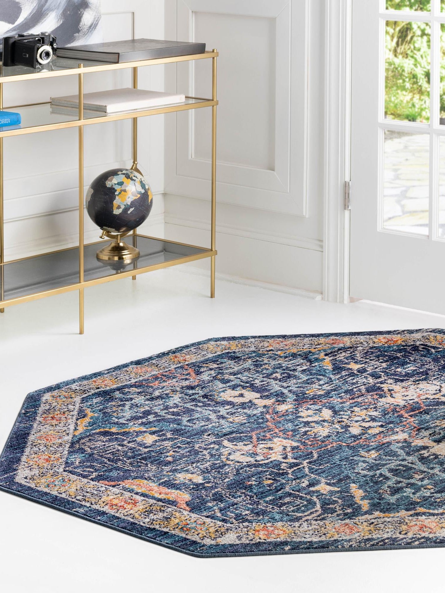 Navy Blue 7' 10 x 7' 10 Lola Octagon Area Rug Polypropylene With Jute Backing Traditional Pattern Easy Clean Carpet for Home Interior Design for Sale at Rug Engine