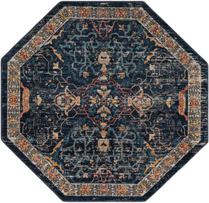 Navy Blue 5' x 5' Lola Octagon Area Rug Polypropylene With Jute Backing Traditional Pattern Easy Clean Carpet for Home Interior Design for Sale at Rug Engine