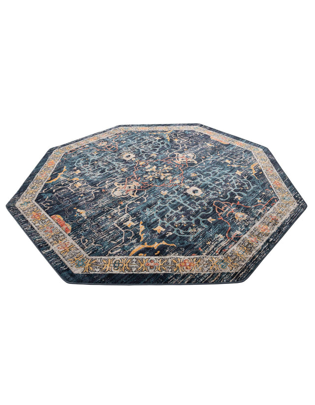 Navy Blue 7' 10 x 7' 10 Lola Octagon Area Rug Polypropylene With Jute Backing Traditional Pattern Easy Clean Carpet for Home Interior Design for Sale at Rug Engine