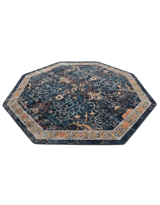 Navy Blue 7' 10 x 7' 10 Lola Octagon Area Rug Polypropylene With Jute Backing Traditional Pattern Easy Clean Carpet for Home Interior Design for Sale at Rug Engine