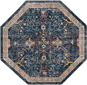 Navy Blue 7' 10 x 7' 10 Lola Octagon Area Rug Polypropylene With Jute Backing Traditional Pattern Easy Clean Carpet for Home Interior Design for Sale at Rug Engine