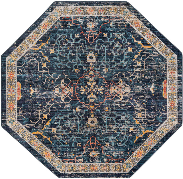 Navy Blue 7' 10 x 7' 10 Lola Octagon Area Rug Polypropylene With Jute Backing Traditional Pattern Easy Clean Carpet for Home Interior Design for Sale at Rug Engine