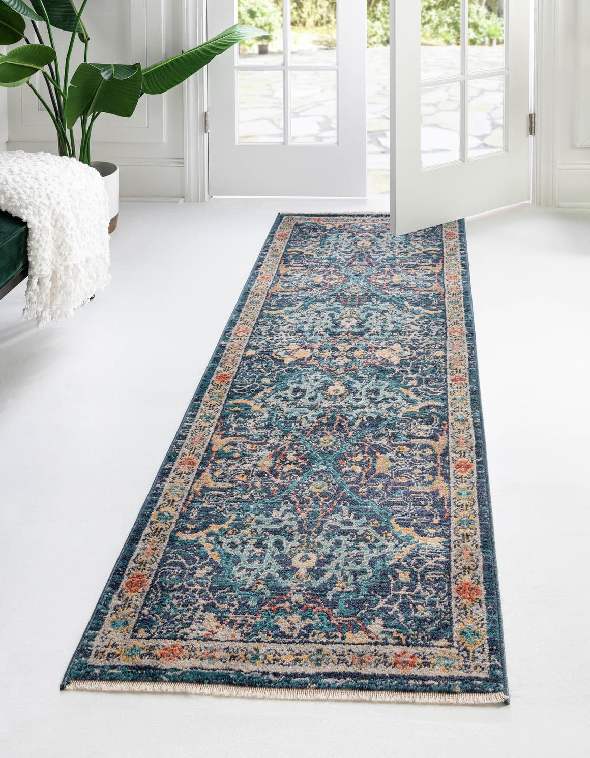 Navy Blue 2' 11 x 16' 5 Lola Runner Area Rug Polypropylene With Jute Backing Traditional Pattern Easy Clean Carpet for Home Interior Design for Sale at Rug Engine