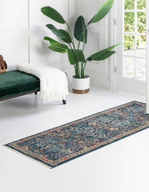 Navy Blue 2' x 5' 11 Lola Runner Area Rug Polypropylene With Jute Backing Traditional Pattern Easy Clean Carpet for Home Interior Design for Sale at Rug Engine