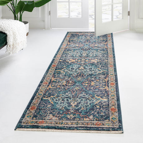 Navy Blue 2' 7 x 10' 2 Lola Runner Area Rug Polypropylene With Jute Backing Traditional Pattern Easy Clean Carpet for Home Interior Design for Sale at Rug Engine