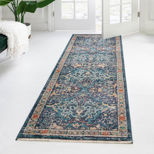 Navy Blue 2' 11 x 16' 5 Lola Runner Area Rug Polypropylene With Jute Backing Traditional Pattern Easy Clean Carpet for Home Interior Design for Sale at Rug Engine