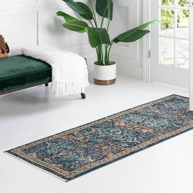 Navy Blue 2' x 5' 11 Lola Runner Area Rug Polypropylene With Jute Backing Traditional Pattern Easy Clean Carpet for Home Interior Design for Sale at Rug Engine