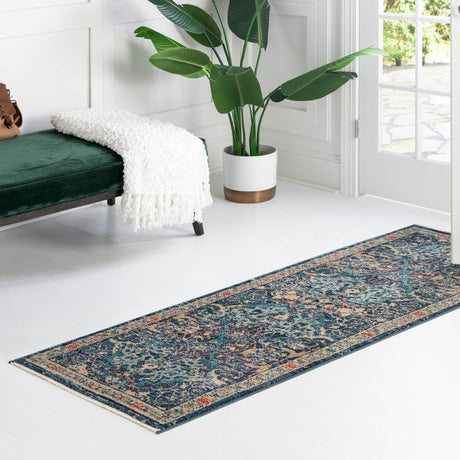 Navy Blue 2' 11 x 16' 5 Lola Runner Area Rug Polypropylene With Jute Backing Traditional Pattern Easy Clean Carpet for Home Interior Design for Sale at Rug Engine