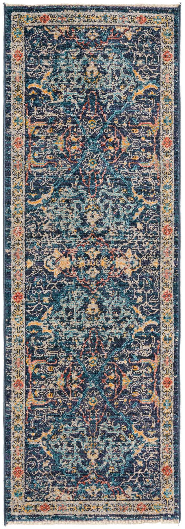 Navy Blue 2' x 5' 11 Lola Runner Area Rug Polypropylene With Jute Backing Traditional Pattern Easy Clean Carpet for Home Interior Design for Sale at Rug Engine