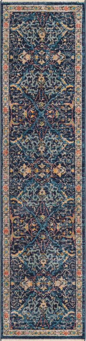 Navy Blue 2' x 8' Lola Runner Area Rug Polypropylene With Jute Backing Traditional Pattern Easy Clean Carpet for Home Interior Design for Sale at Rug Engine