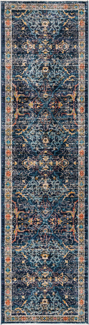 Navy Blue 2' 7 x 10' 2 Lola Runner Area Rug Polypropylene With Jute Backing Traditional Pattern Easy Clean Carpet for Home Interior Design for Sale at Rug Engine