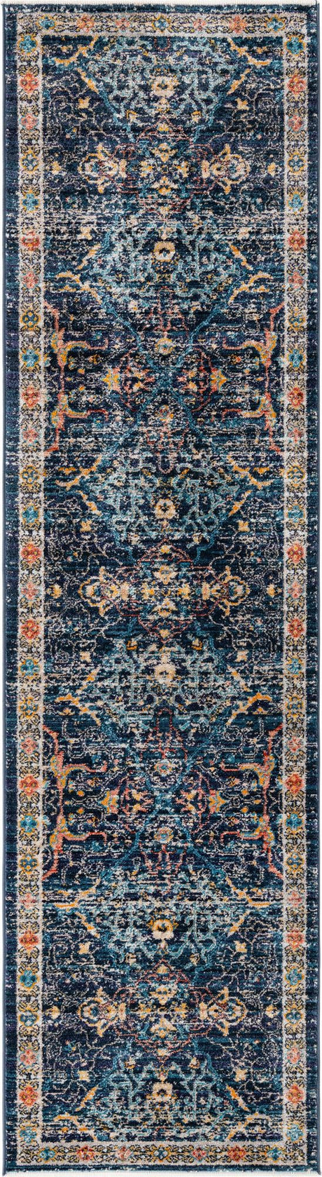 Navy Blue 2' 7 x 10' 2 Lola Runner Area Rug Polypropylene With Jute Backing Traditional Pattern Easy Clean Carpet for Home Interior Design for Sale at Rug Engine