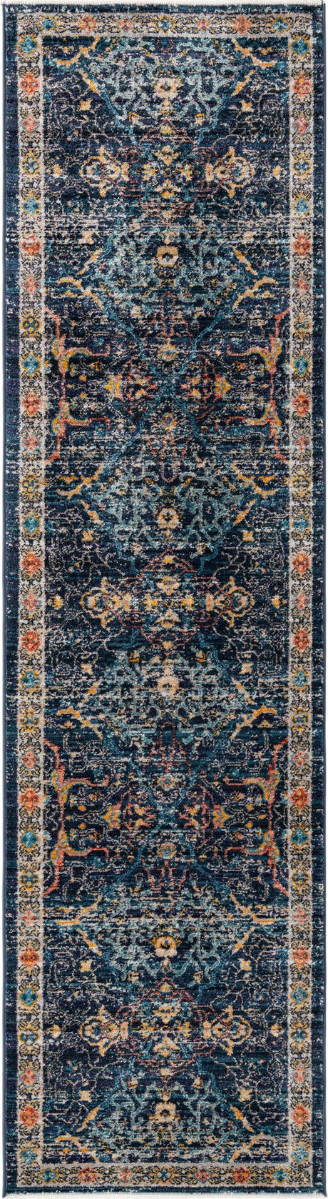 Navy Blue 2' 7 x 10' 2 Lola Runner Area Rug Polypropylene With Jute Backing Traditional Pattern Easy Clean Carpet for Home Interior Design for Sale at Rug Engine