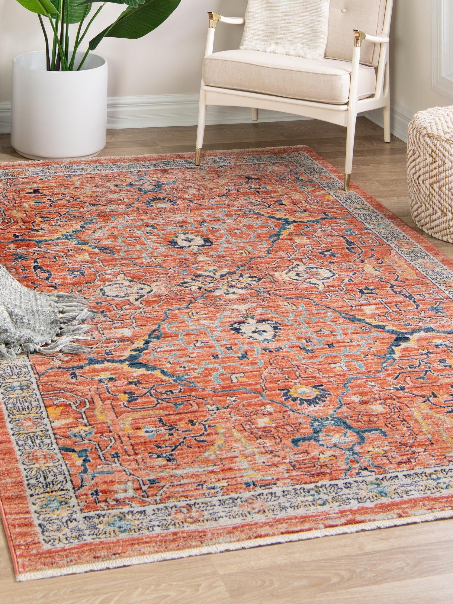 Brick Red 5' 3 x 8' Lola Rectangle Area Rug Polypropylene With Jute Backing Traditional Pattern Easy Clean Carpet for Home Interior Design for Sale at Rug Engine